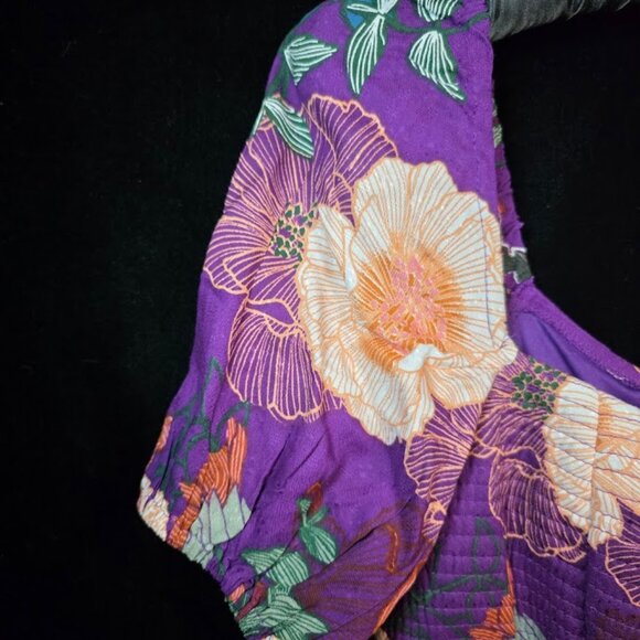 NWT Band Of The Free Aimee Purple Floral Puff Sleeve Mini Dress M & L - Picture 4 of 13